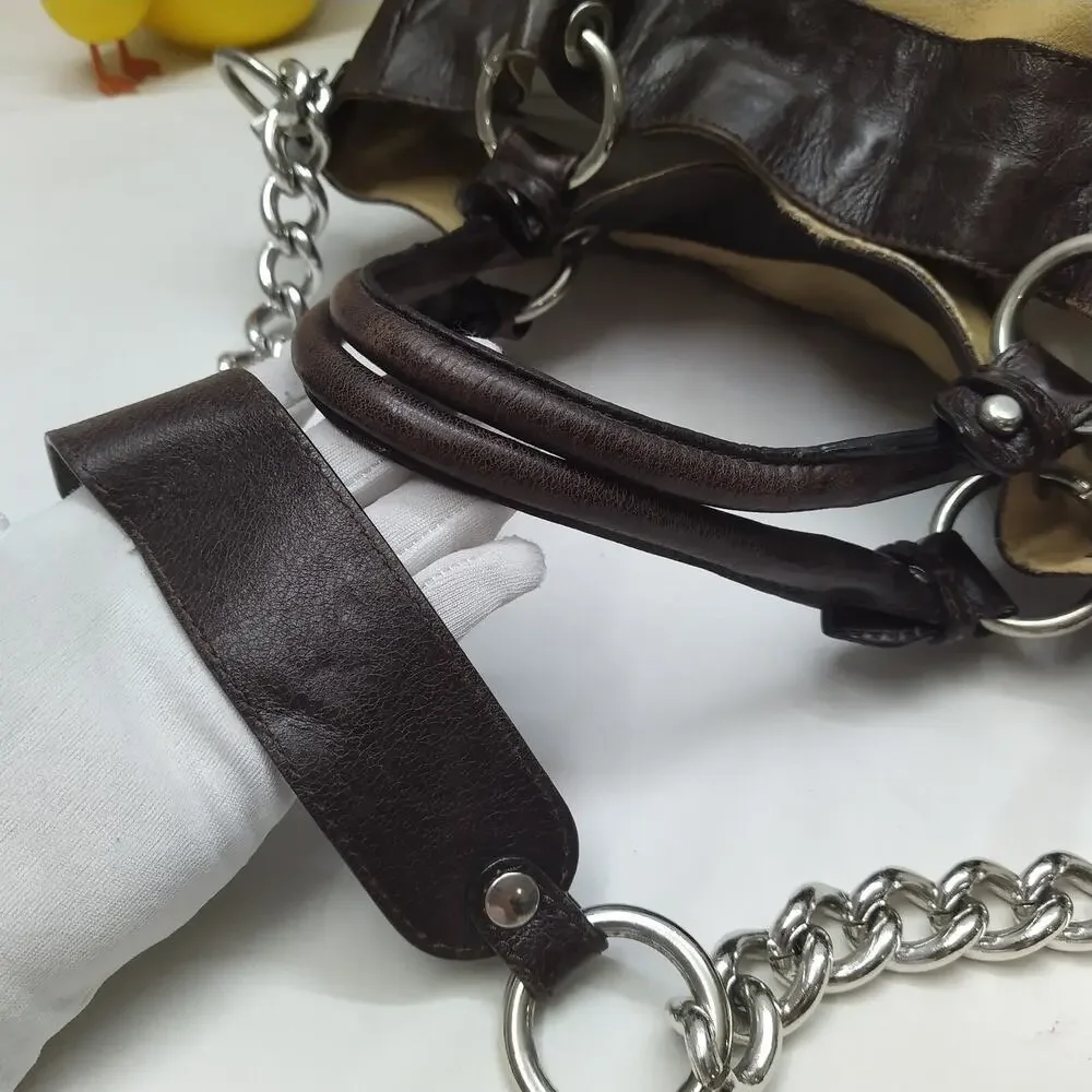 Doncaster Tan Leather Chain Strap Double Handle Satchel Shoulder Bag